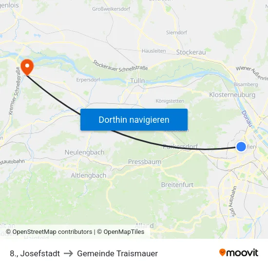 8., Josefstadt to Gemeinde Traismauer map