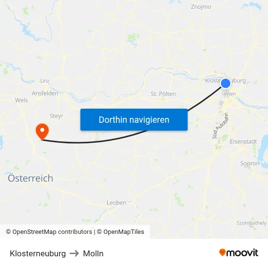 Klosterneuburg to Molln map
