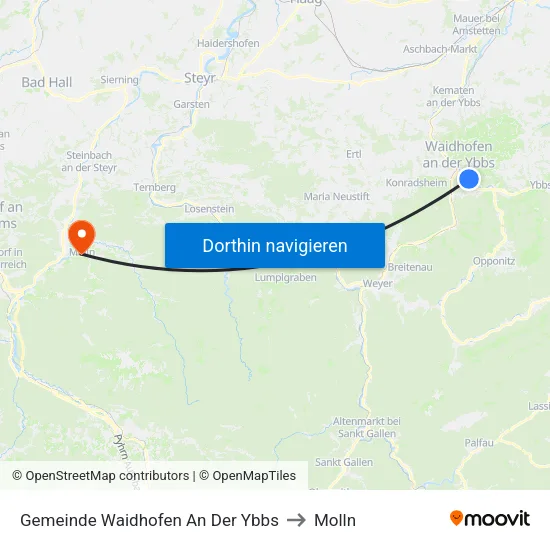 Gemeinde Waidhofen An Der Ybbs to Molln map