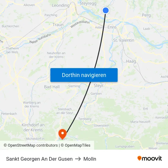 Sankt Georgen An Der Gusen to Molln map