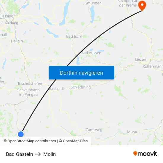 Bad Gastein to Molln map