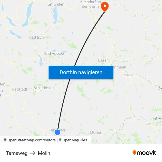 Tamsweg to Molln map