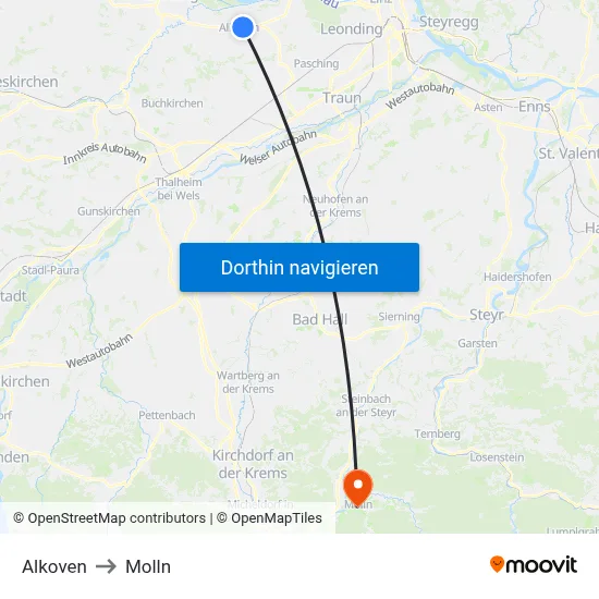 Alkoven to Molln map
