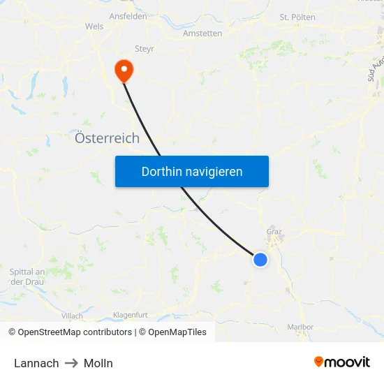 Lannach to Molln map