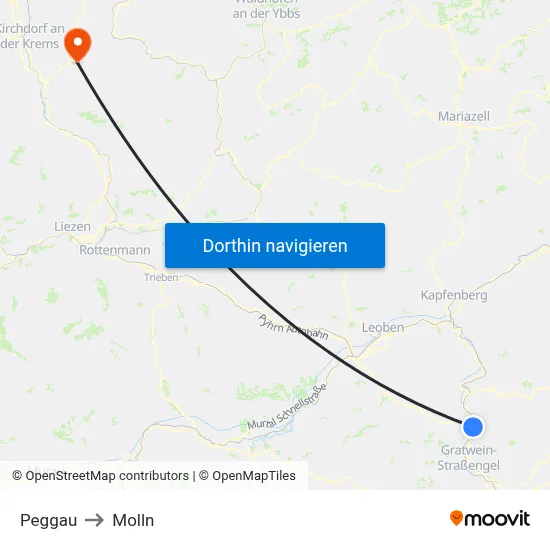 Peggau to Molln map