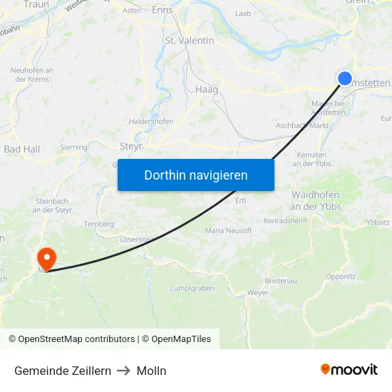 Gemeinde Zeillern to Molln map