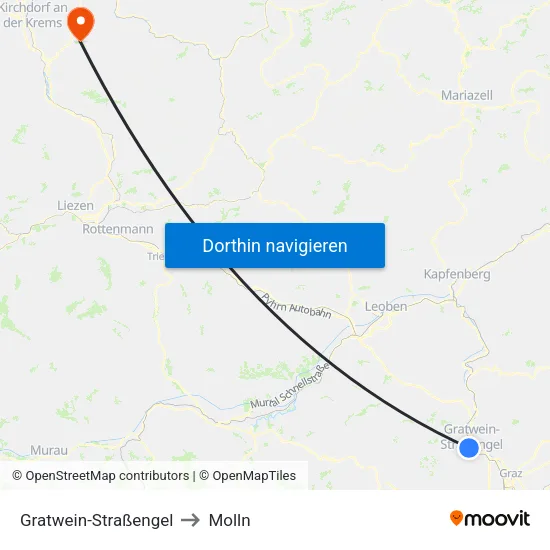Gratwein-Straßengel to Molln map