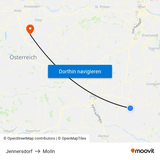 Jennersdorf to Molln map