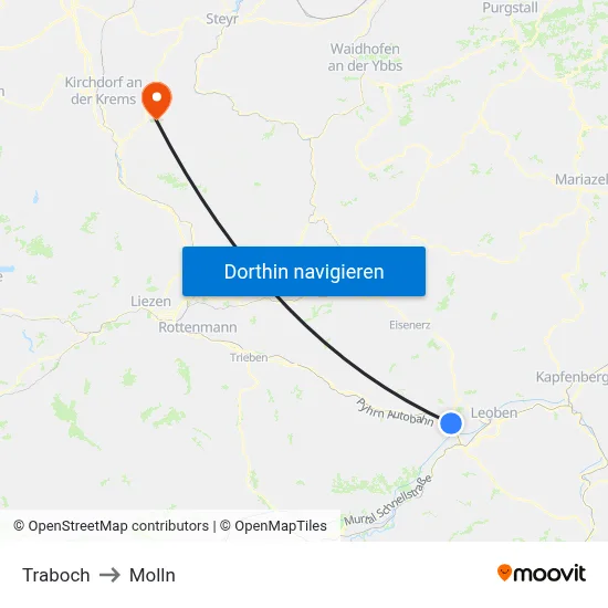 Traboch to Molln map