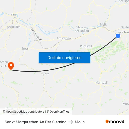 Sankt Margarethen An Der Sierning to Molln map