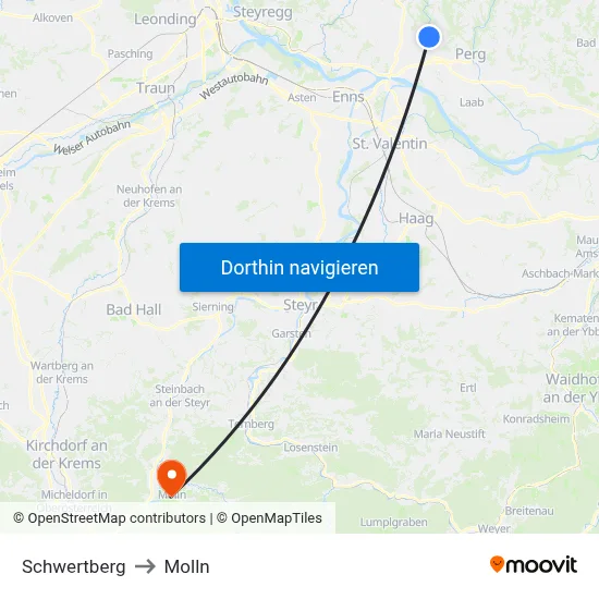 Schwertberg to Molln map