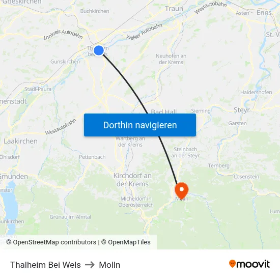 Thalheim Bei Wels to Molln map