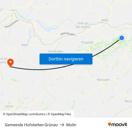 Gemeinde Hofstetten-Grünau to Molln map