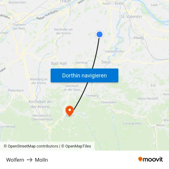Wolfern to Molln map