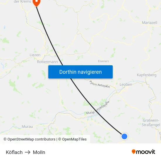 Köflach to Molln map
