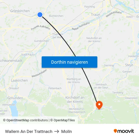 Wallern An Der Trattnach to Molln map