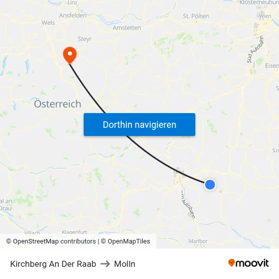 Kirchberg An Der Raab to Molln map