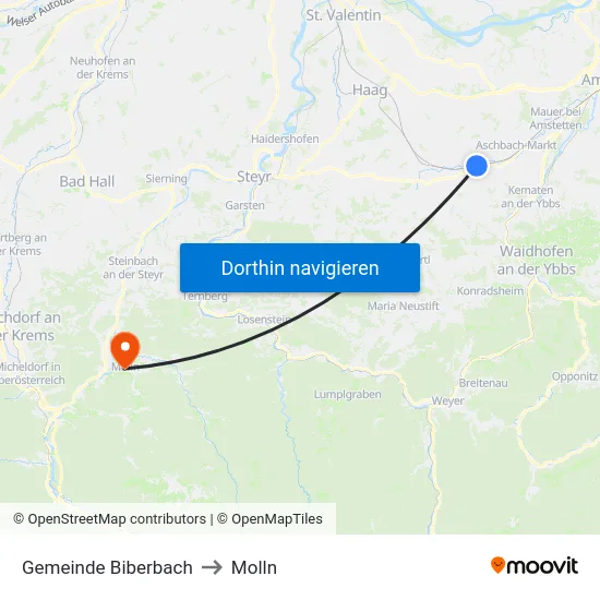 Gemeinde Biberbach to Molln map