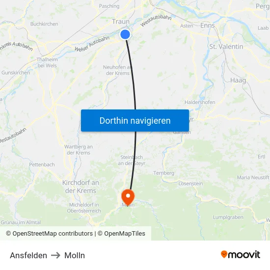 Ansfelden to Molln map