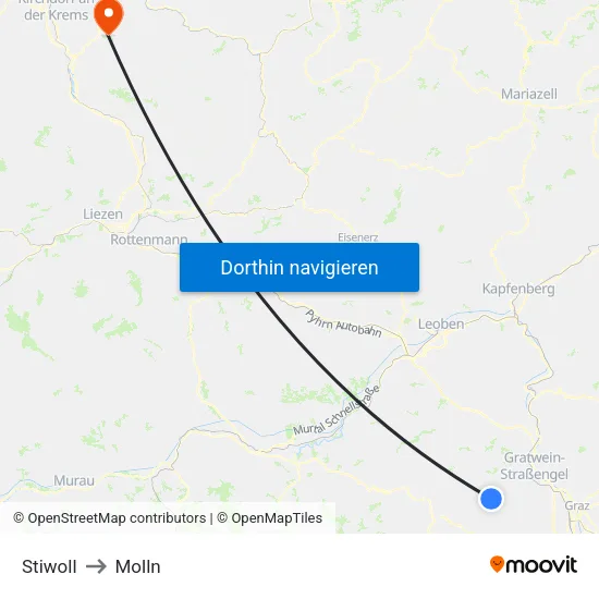 Stiwoll to Molln map