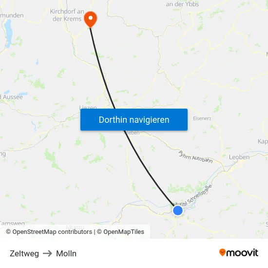 Zeltweg to Molln map
