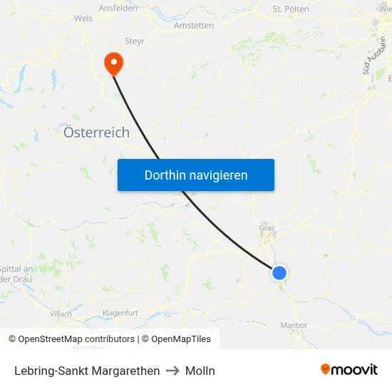Lebring-Sankt Margarethen to Molln map