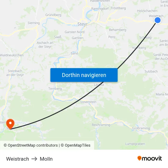 Weistrach to Molln map