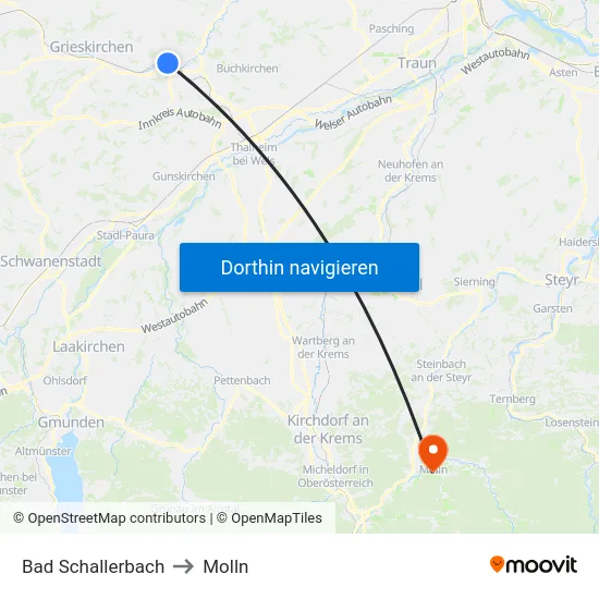 Bad Schallerbach to Molln map