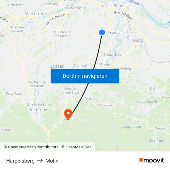 Hargelsberg to Molln map