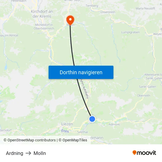 Ardning to Molln map