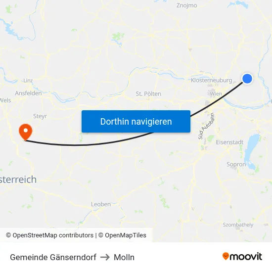 Gemeinde Gänserndorf to Molln map