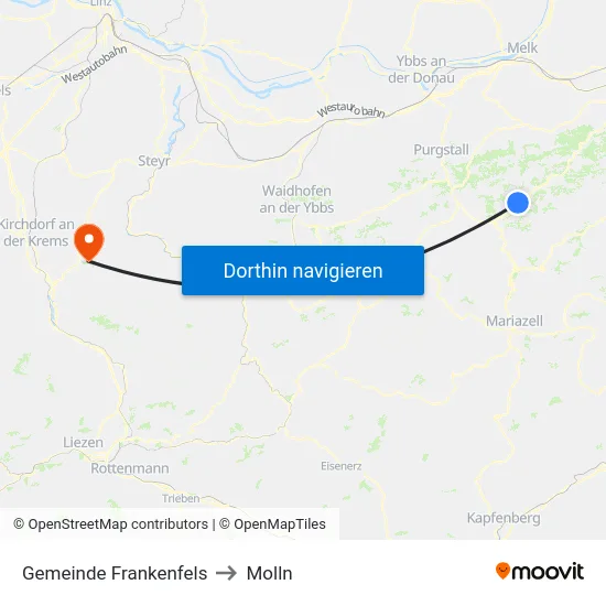 Gemeinde Frankenfels to Molln map