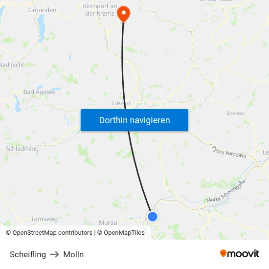 Scheifling to Molln map