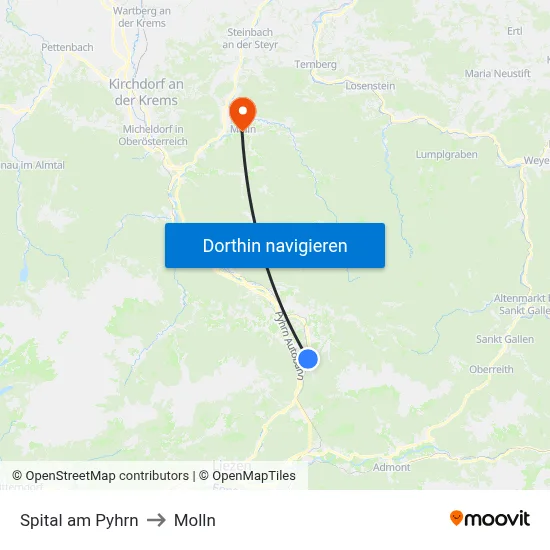 Spital am Pyhrn to Molln map