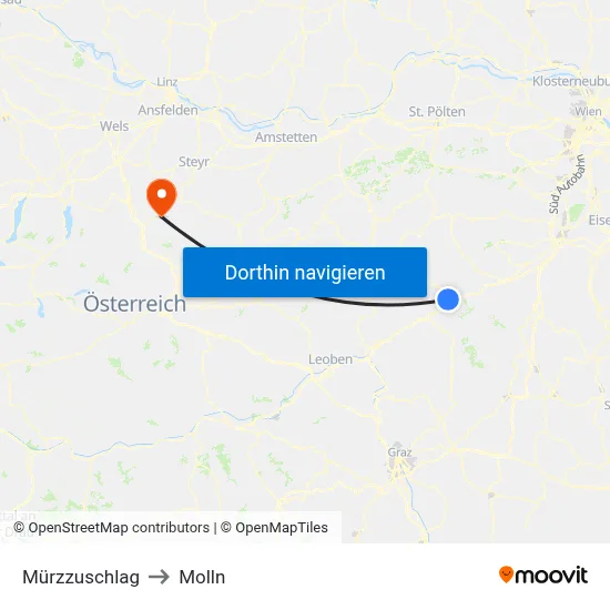 Mürzzuschlag to Molln map