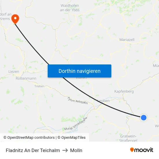 Fladnitz An Der Teichalm to Molln map