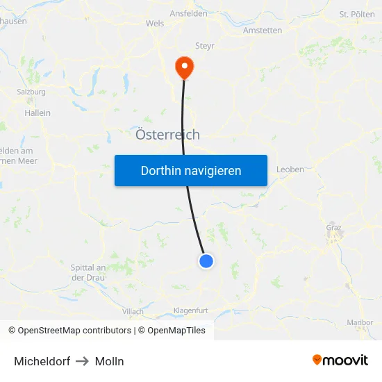 Micheldorf to Molln map