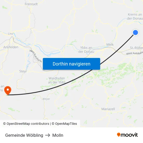 Gemeinde Wölbling to Molln map