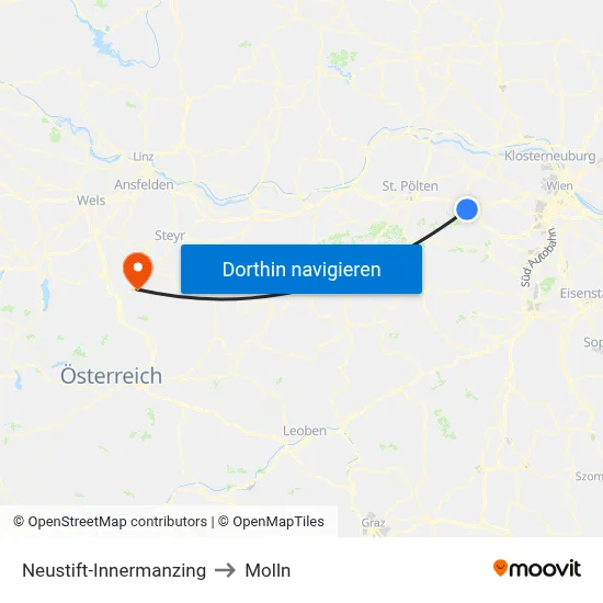 Neustift-Innermanzing to Molln map