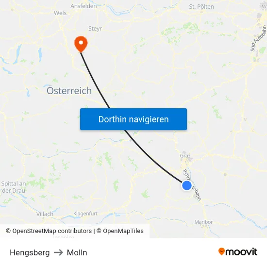 Hengsberg to Molln map