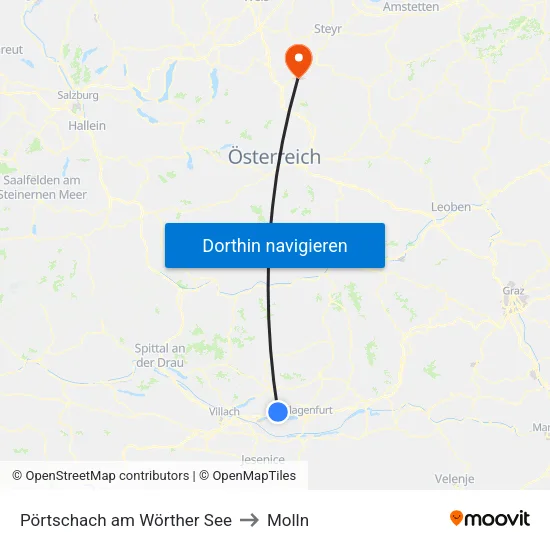 Pörtschach am Wörther See to Molln map