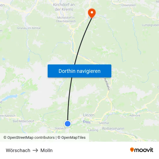 Wörschach to Molln map