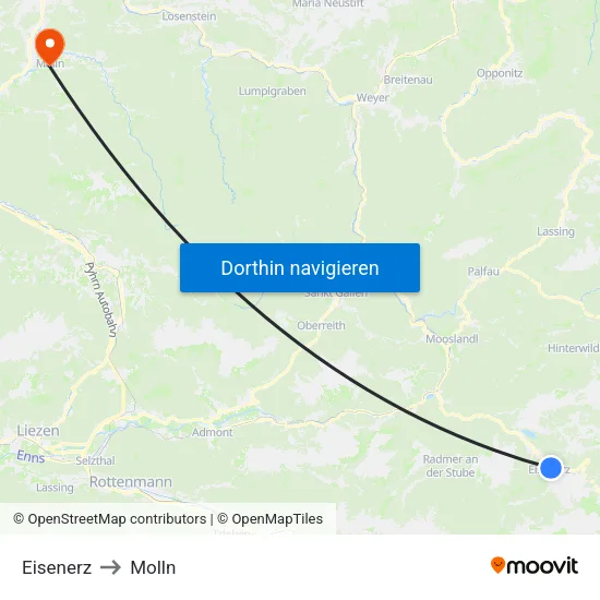 Eisenerz to Molln map