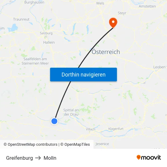 Greifenburg to Molln map