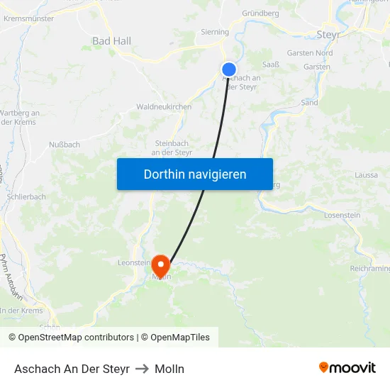 Aschach An Der Steyr to Molln map