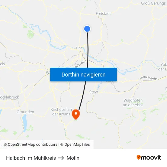 Haibach Im Mühlkreis to Molln map
