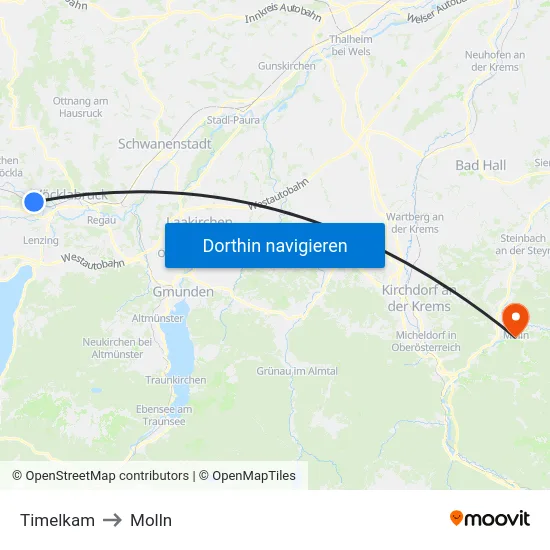 Timelkam to Molln map