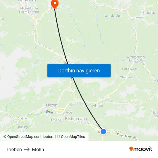 Trieben to Molln map