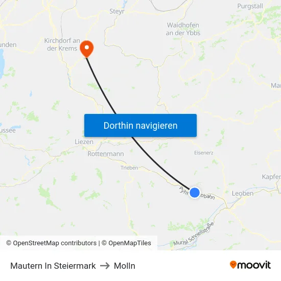Mautern In Steiermark to Molln map