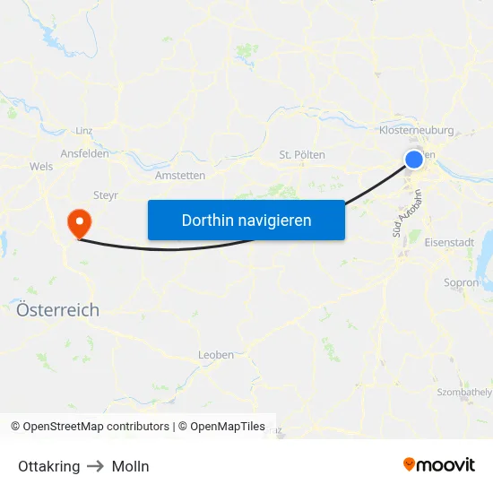 Ottakring to Molln map